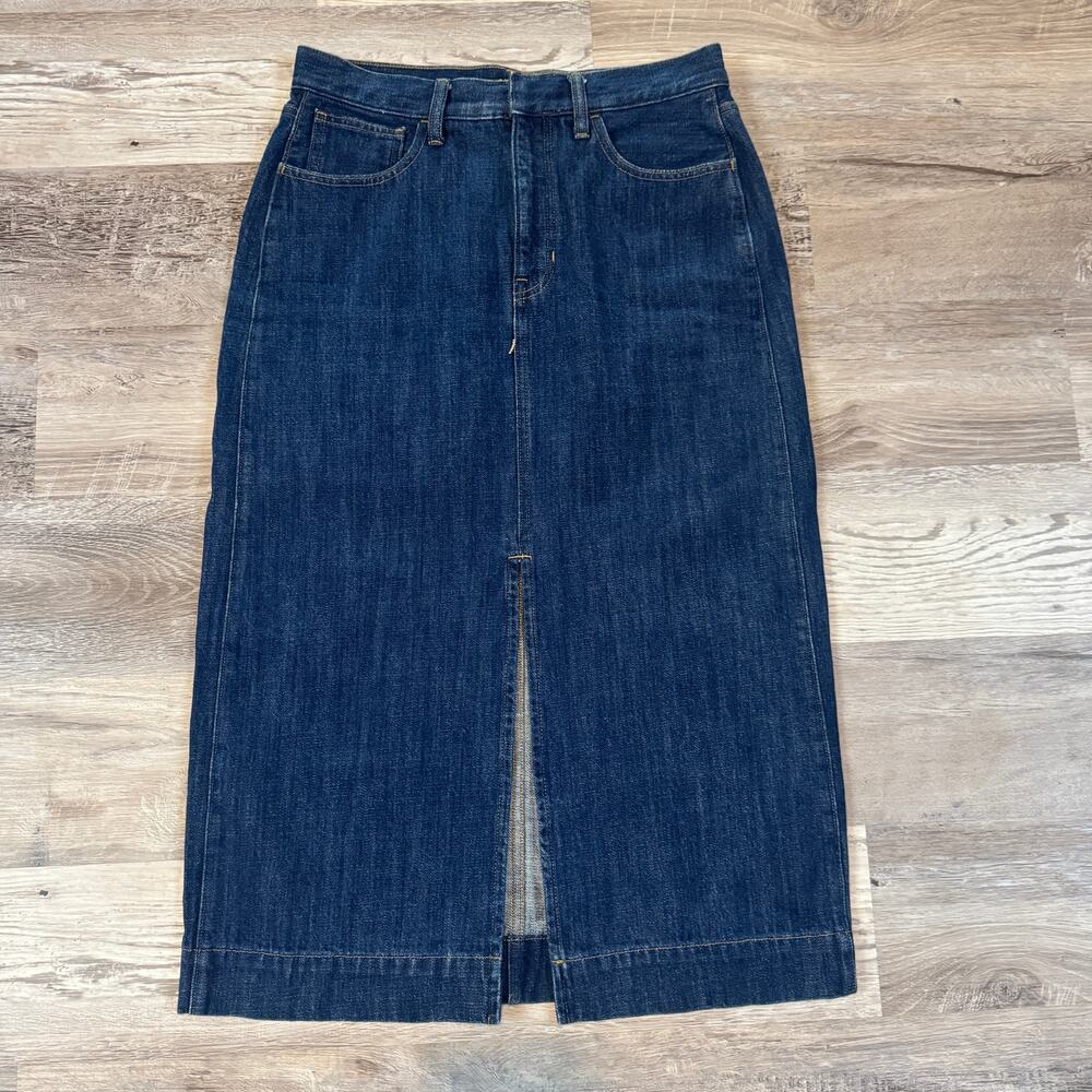 J.Crew Denim Maxi Skirt Dark Wash Front Slit Cotton Minimalist Quiet Luxury 29